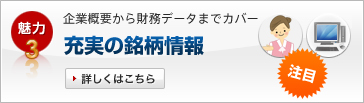 企業概要から財務データまでカバー充実の銘柄情報