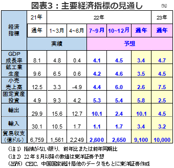 図表3：主要経済指標の見通し