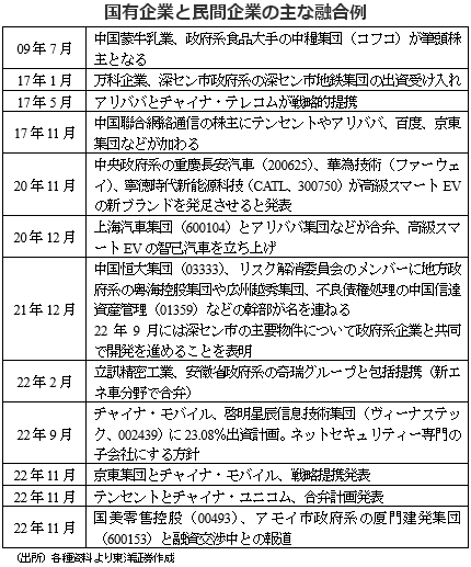 国有企業と民間企業の主な融合例